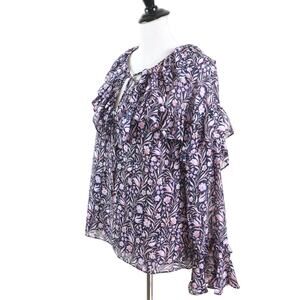 J Crew Size S Ruffle Crinkle Chiffon Blouse Floral Flourish Black Pink